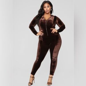 NWOT Fashionnova Brown Velvet Women's Jumpsuit
